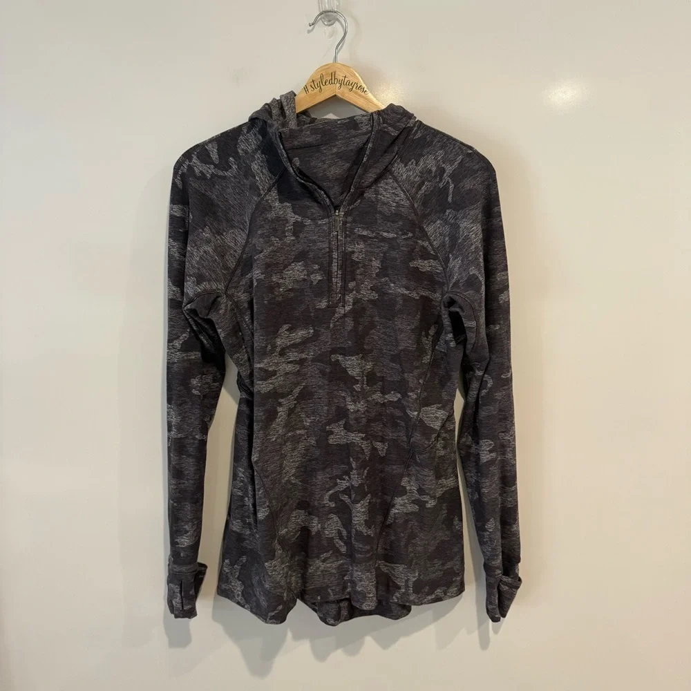 Lululemon Warm Stabilizer 1/2 Zip Hoodie Incognito Camo HTR Black